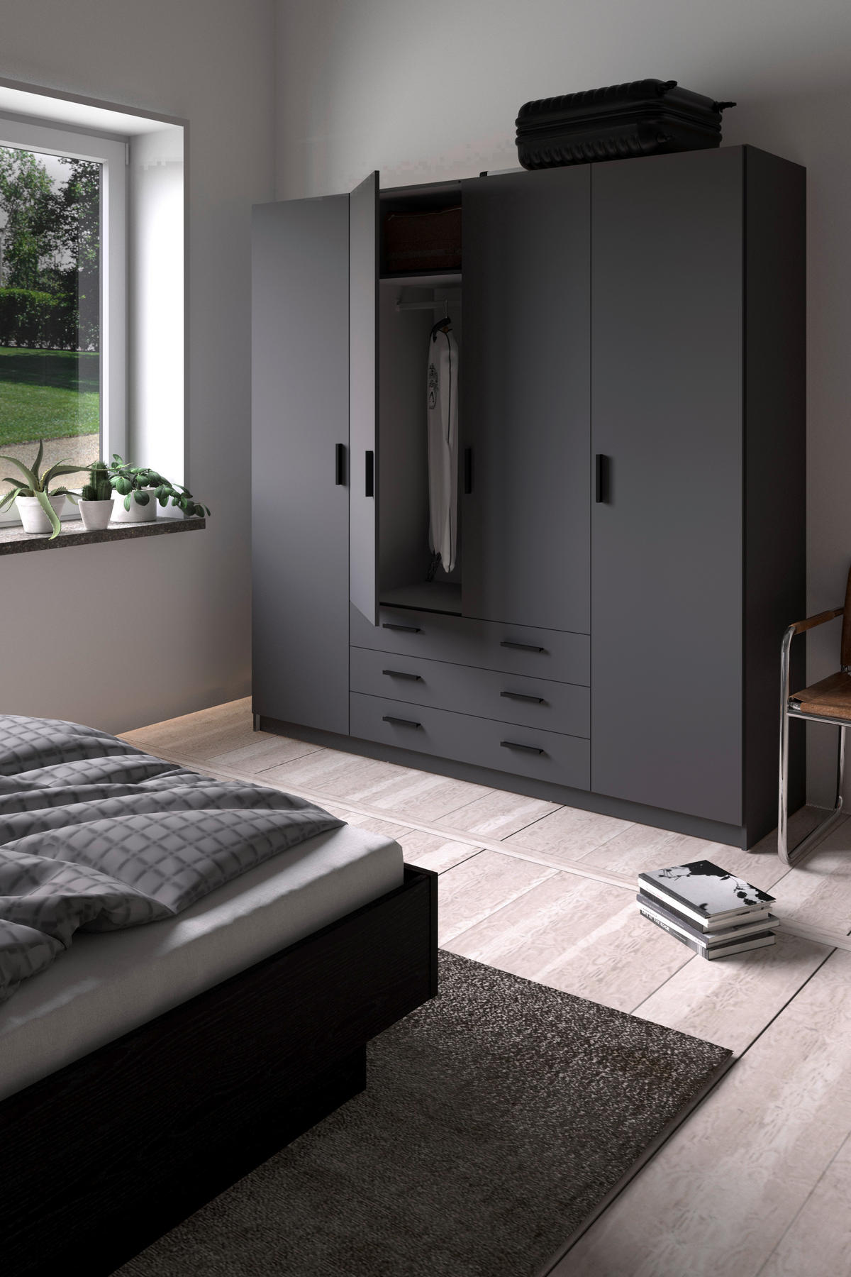 KLEIDERSCHRANK in Grau  - Dunkelgrau/Schwarz, Basics, Holzwerkstoff/Metall (195,5/200,4/49,6cm) - MID.YOU