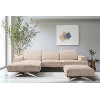 ECKSOFA PORTLAND in Struktur Blau, Gelb, Rot, Weiß Kopfteilverstellung  187/295 cm  - Chromfarben/Blau, Design, Holz/Textil (187/295cm) - Livetastic
