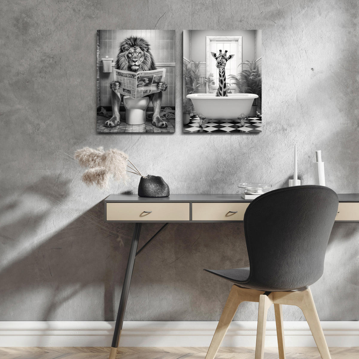 BILDERSET - Hellgrau/Schwarz, Basics, Holz/Textil (2x32/42cm)