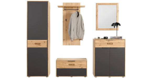 SCHUHSCHRANK 84/104/38 cm  - Eiche Bianco/Anthrazit, Natur, Glas/Holz (84/104/38cm) - Linea Natura