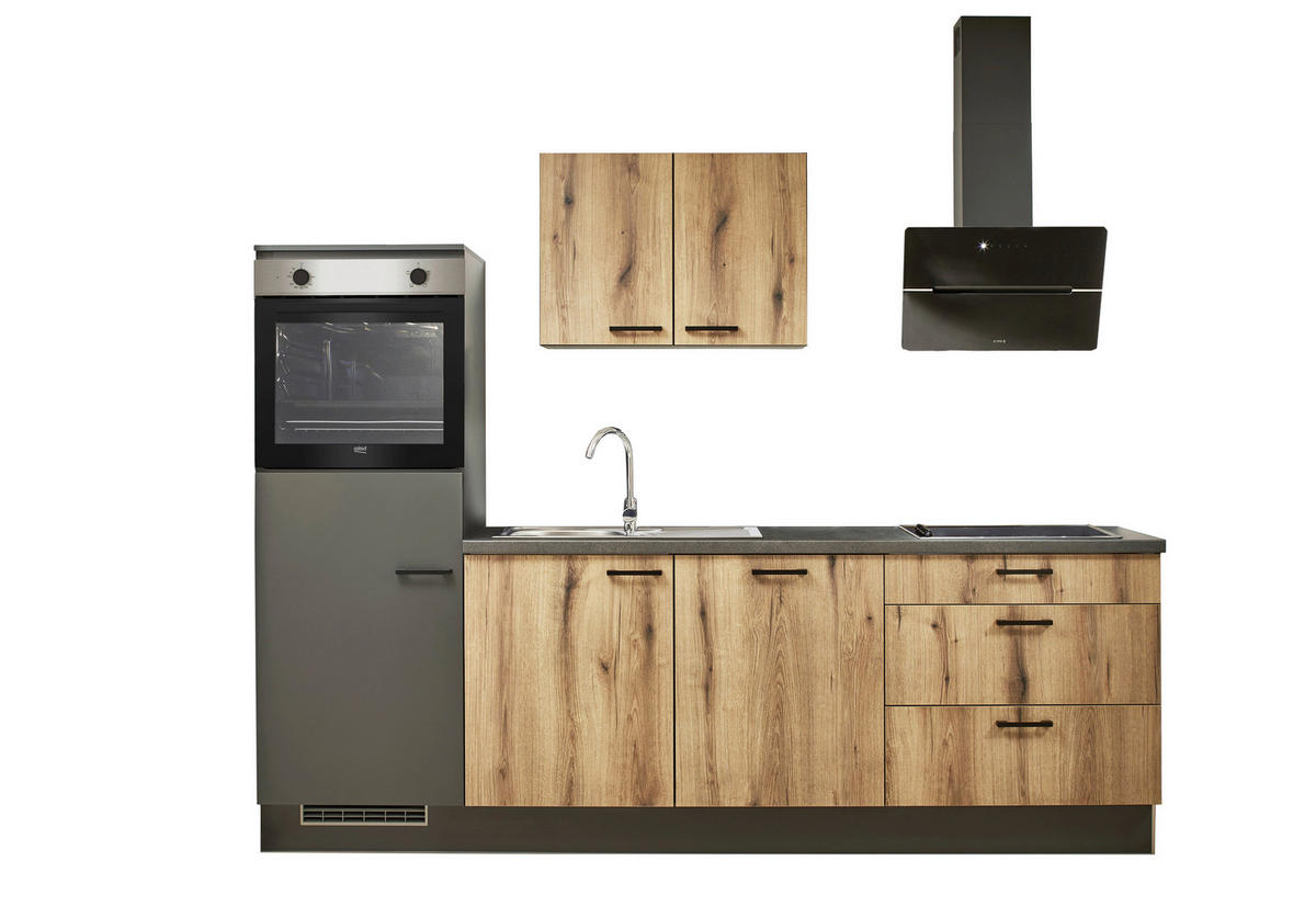 KÜCHENBLOCK 260 cm   in Graphitfarben, Eichefarben  - Eichefarben/Lavagrau, Design, Holzwerkstoff/Metall (260cm) - Pino