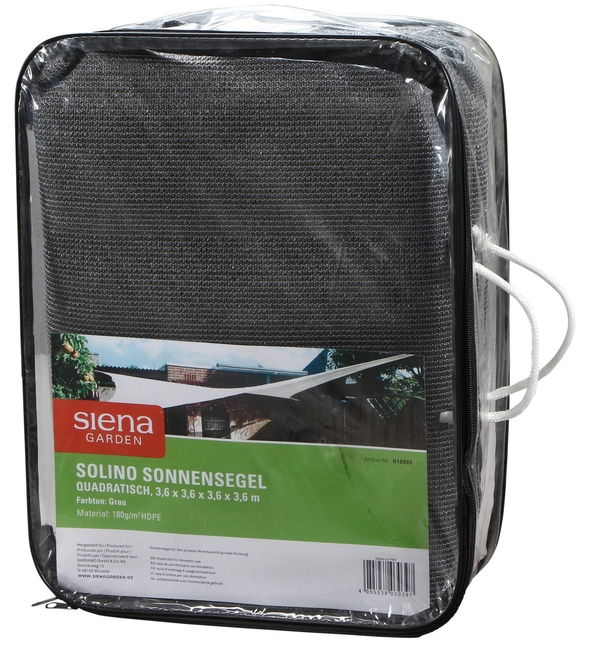 GARTENSONNENSEGEL - Grau, KONVENTIONELL, Textil/Metall (360/360cm) - Siena Garden
