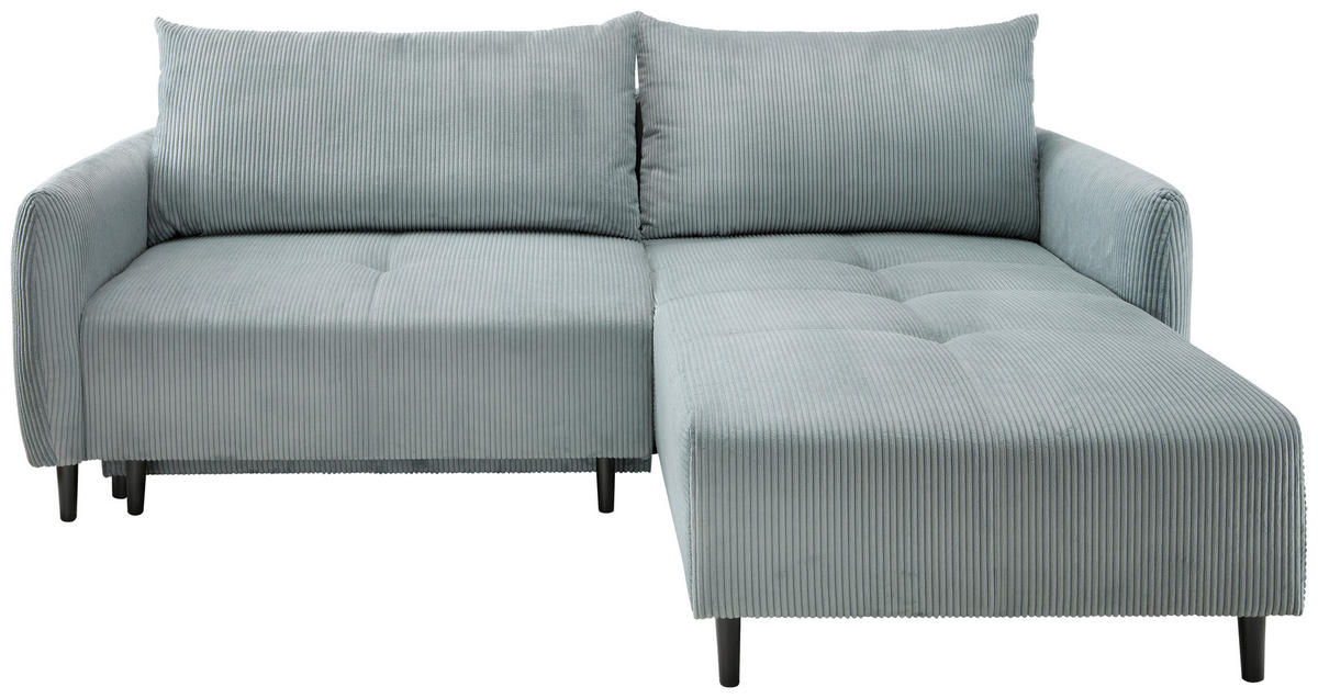 ECKSCHLAFSOFA in Cord Hellblau  - Schwarz/Hellblau, Basics, Holz/Textil (238/174cm) - Livetastic