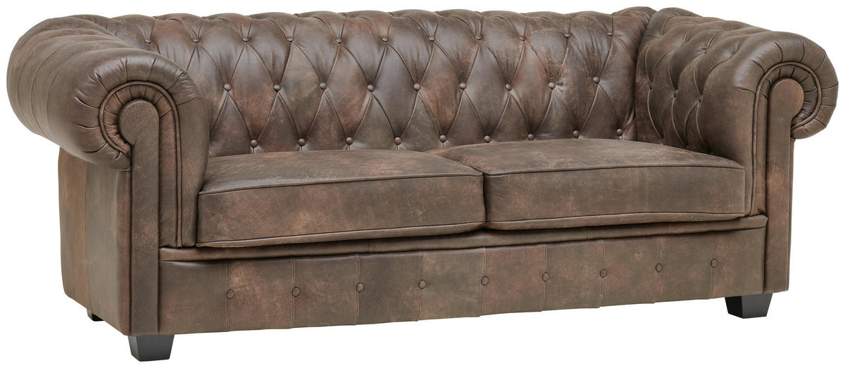 CHESTERFIELD-SOFA in Echtleder Dunkelbraun  - Wengefarben/Dunkelbraun, Lifestyle, Leder/Holz (206/76,5/96cm) - Landscape