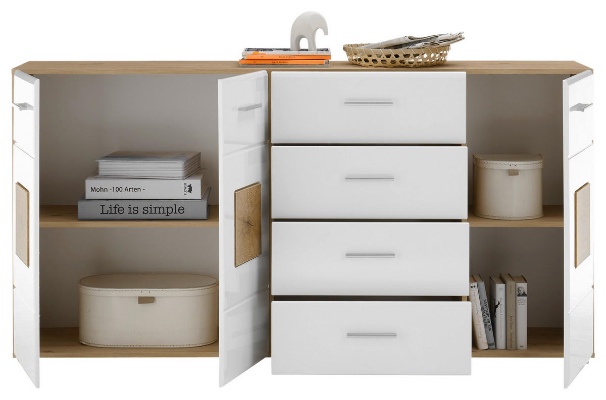 SIDEBOARD 180/92/38 cm  in Eiche Artisan, Weiss Hochglanz  - Weiss Hochglanz/Weiss, Design, Holzwerkstoff/Kunststoff (180/92/38cm) - MID.YOU