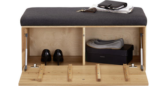 GARDEROBENBANK Eiche massiv Anthrazit, Eichefarben - Eichefarben/Anthrazit, Design, Holz/Textil (90/45/38cm) - Waldwelt