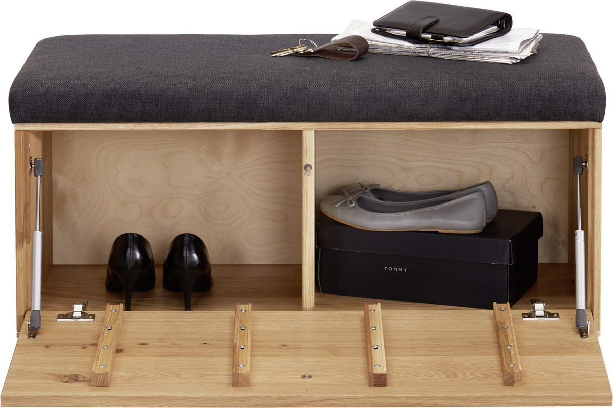 GARDEROBENBANK Eiche massiv Anthrazit, Eichefarben  - Eichefarben/Anthrazit, Design, Holz/Textil (90/45/38cm) - Waldwelt
