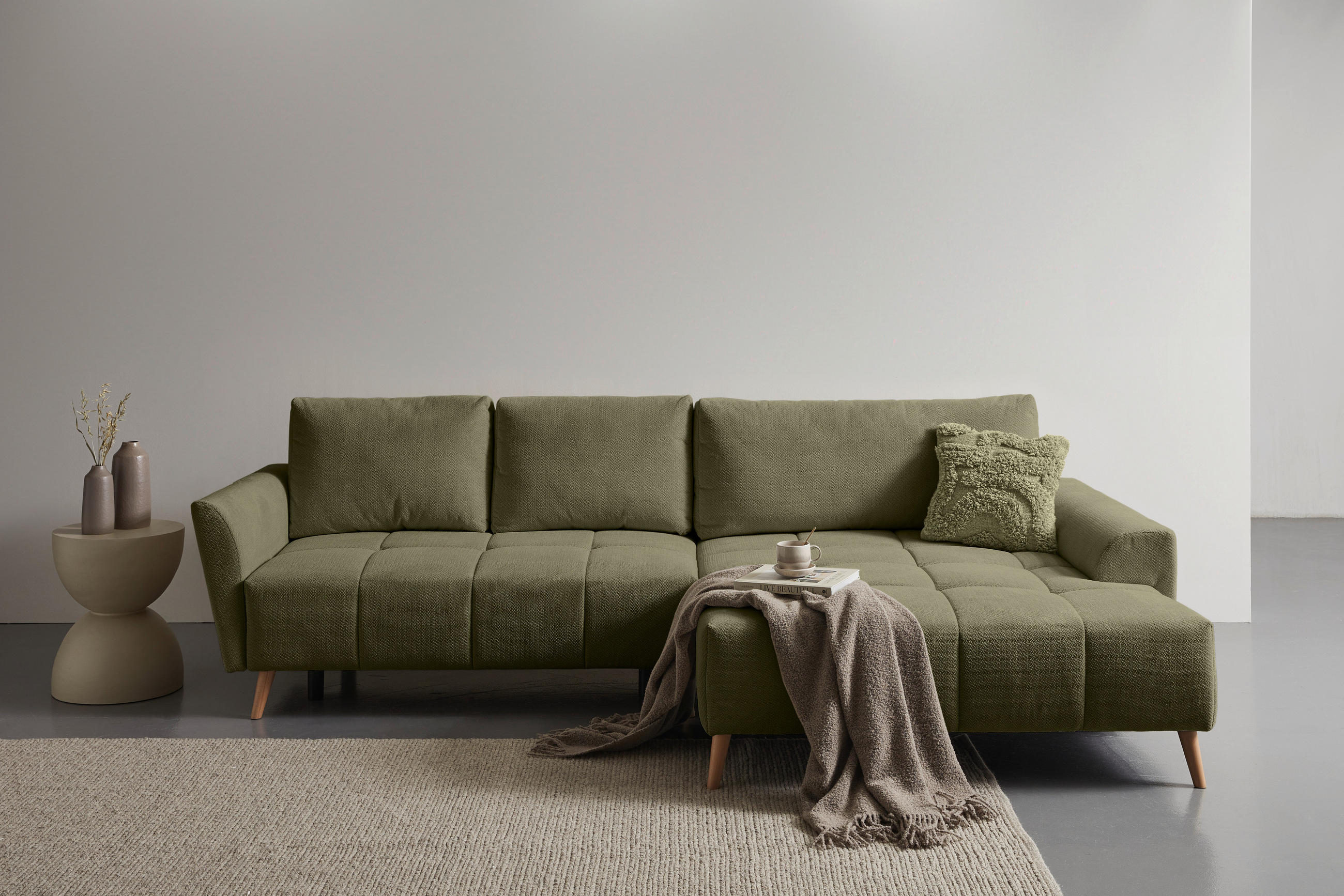 ECKSOFA Olivgrün Webstoff  - Buchefarben/Olivgrün, KONVENTIONELL, Holz/Textil (294/169cm) - Carryhome