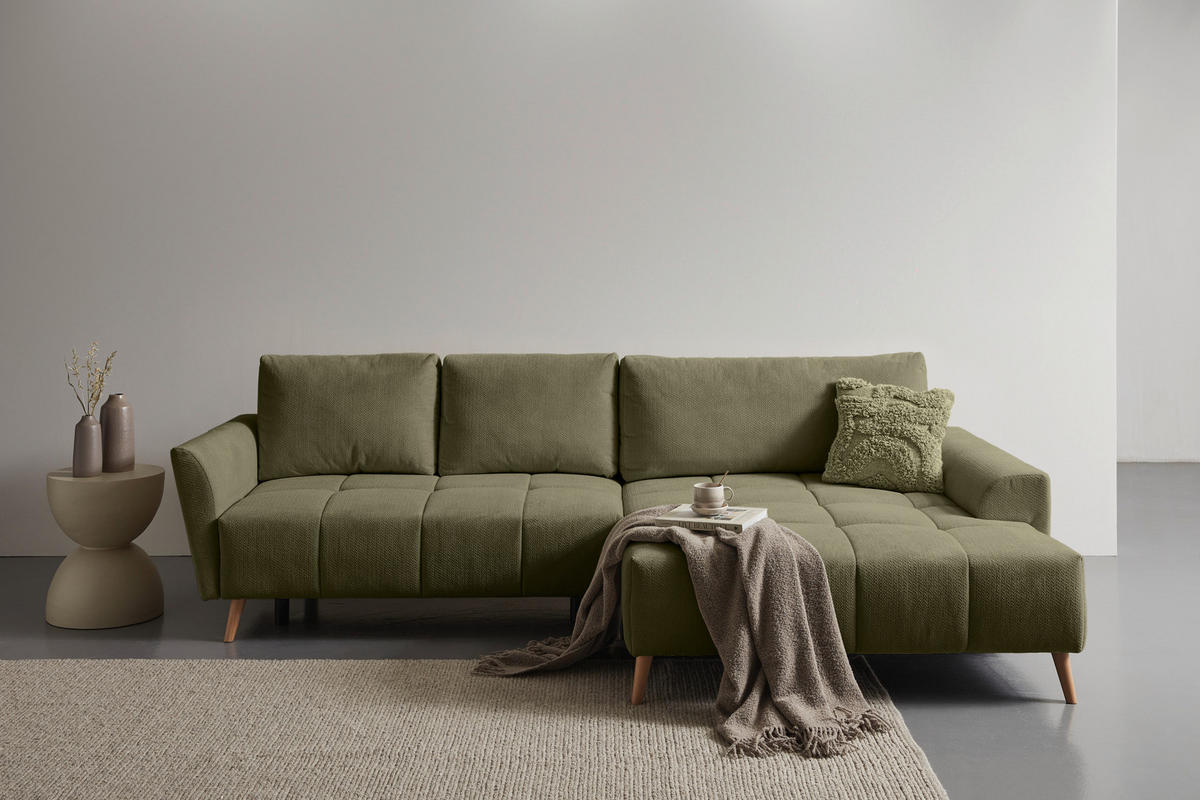 ECKSOFA Olivgrün Webstoff  - Buchefarben/Olivgrün, KONVENTIONELL, Holz/Textil (294/169cm) - Carryhome