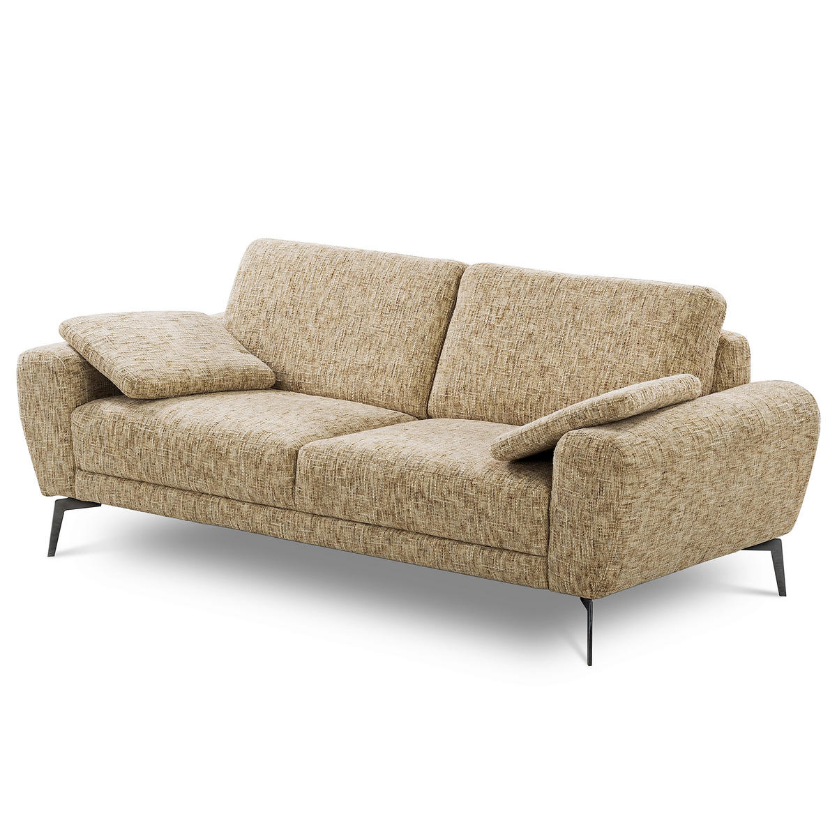 3-SITZER-SOFA Webstoff Hellbraun  - Hellbraun/Schwarz, Design, Textil/Metall (187/85/92cm) - Livetastic