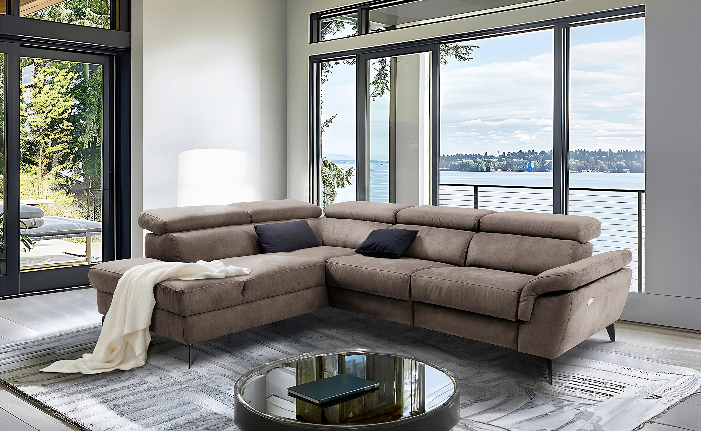 ECKSOFA Lederlook Braun  - Schwarz/Braun, Design, Textil/Metall (210/265cm) - Livetastic