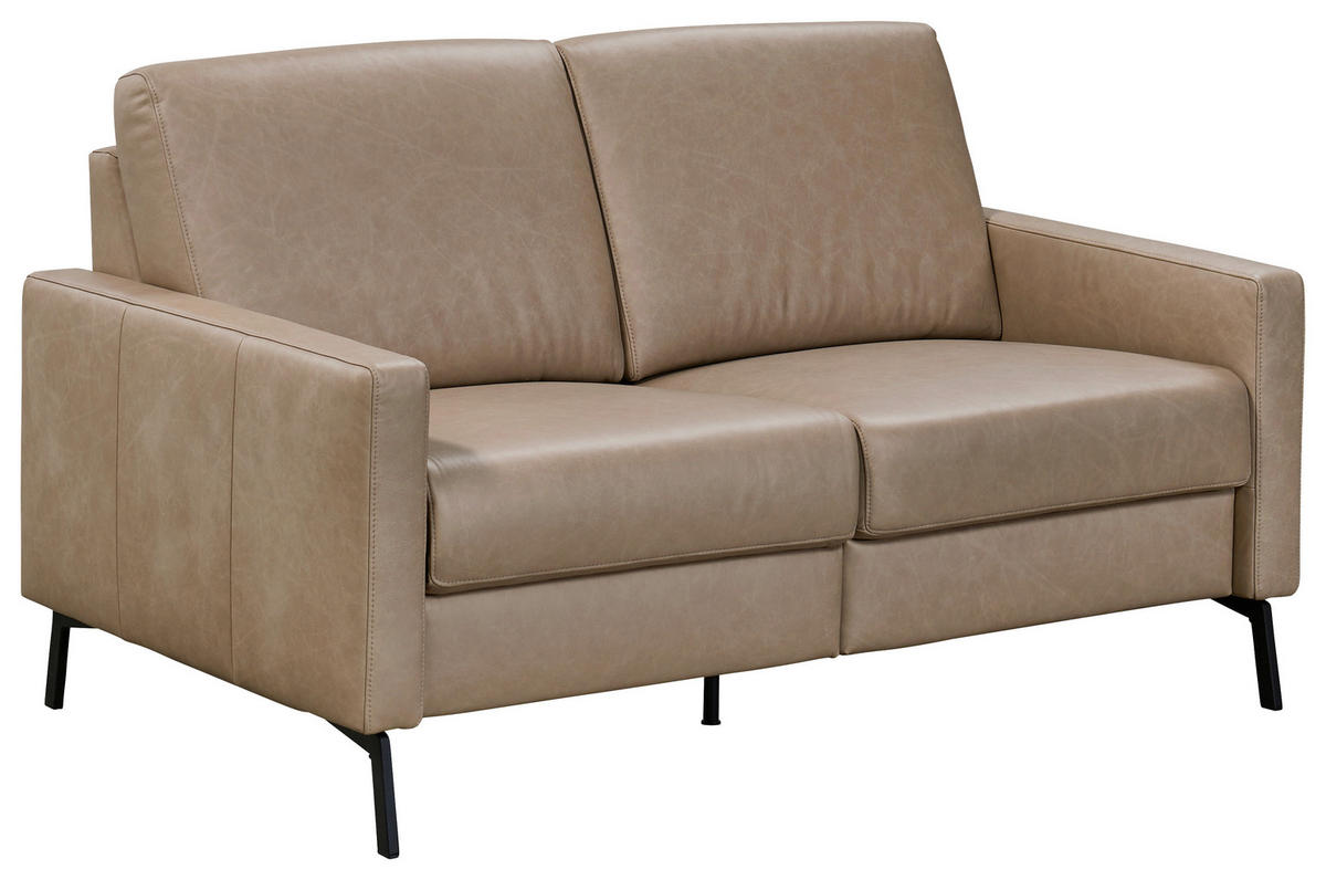2-SITZER-SOFA Taupe Echtleder  - Taupe/Schwarz, KONVENTIONELL, Leder/Metall (148/86/89cm) - Pure Home Comfort