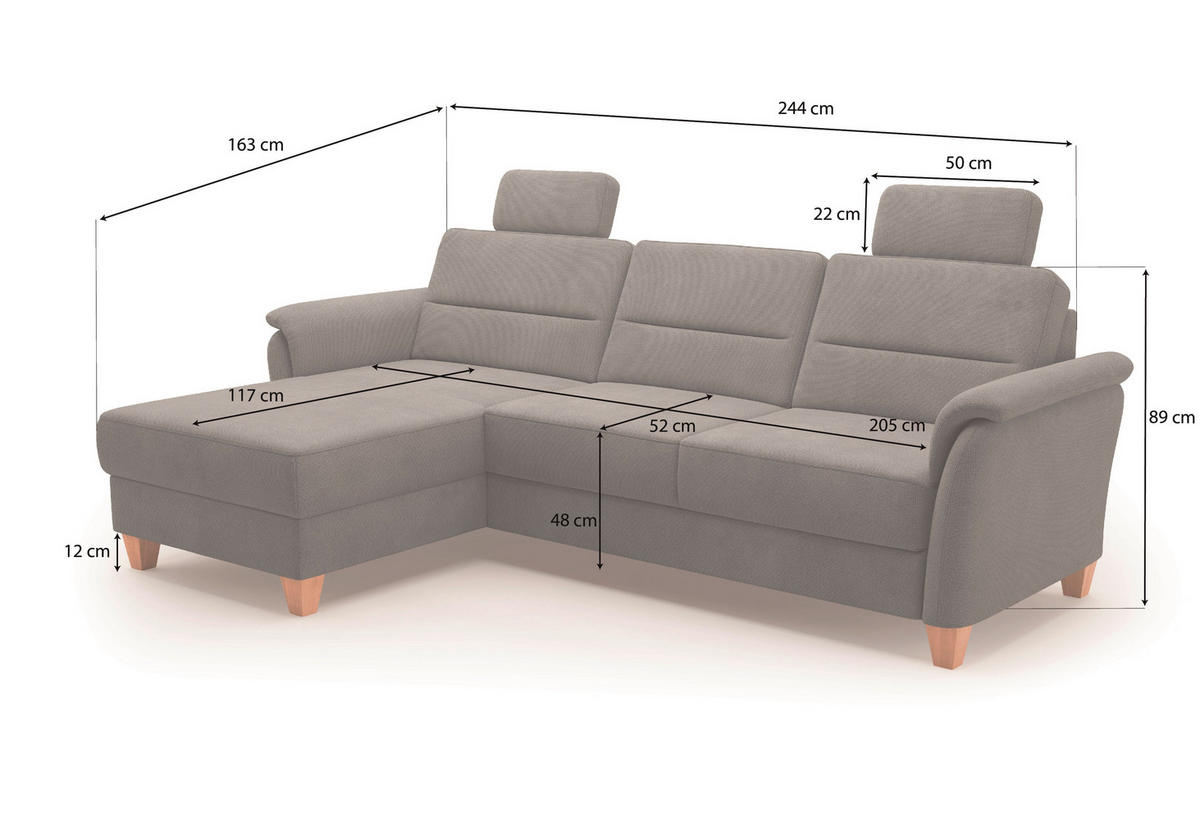 ECKSOFA in Flachgewebe Schwarz  163/244 cm  - Eichefarben/Schwarz, KONVENTIONELL, Holz/Textil (163/244cm) - Sit & More