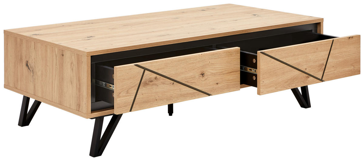 COUCHTISCH rechteckig Schwarz, Eichefarben  - Eichefarben/Schwarz, LIFESTYLE, Holzwerkstoff/Metall (120/60/38cm) - MID.YOU