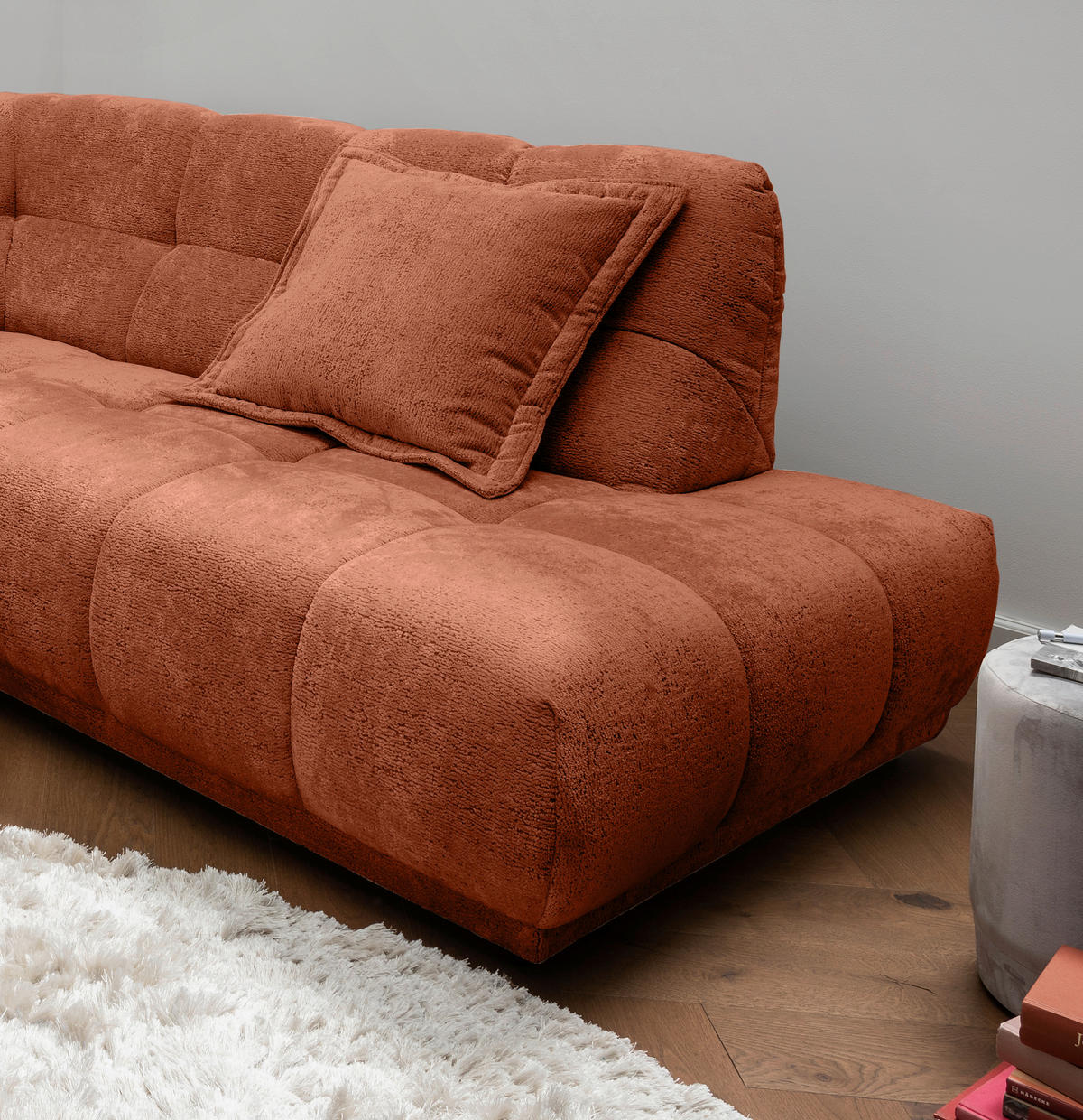 ECKSOFA Chenille Rostfarben  - Rostfarben/Schwarz, Modern, Kunststoff/Textil (254/203cm) - Livetastic