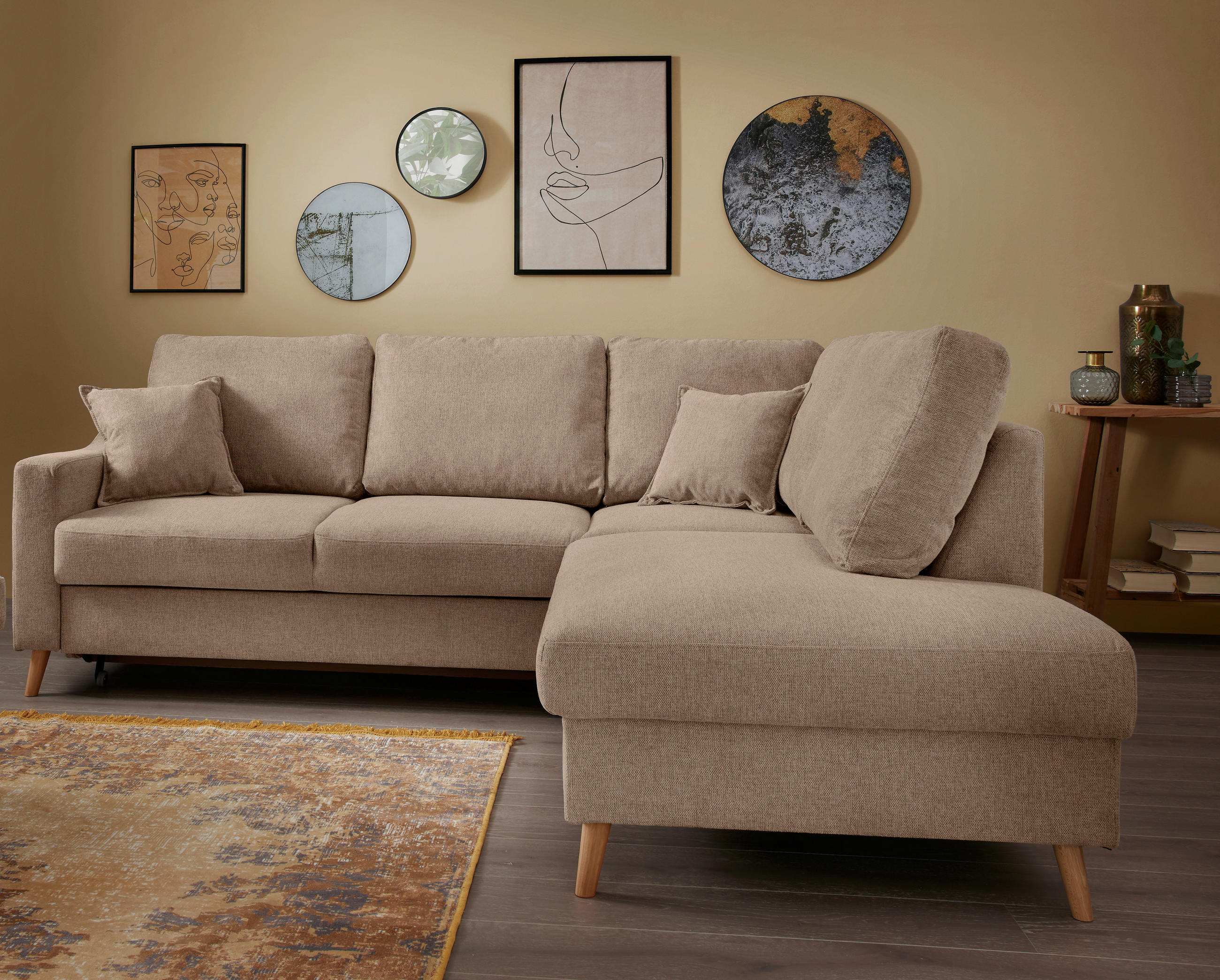 ECKSOFA Valentina in Chenille Hellbraun  - Hellbraun/Naturfarben, MODERN, Holz/Textil (230/200cm) - Livetastic