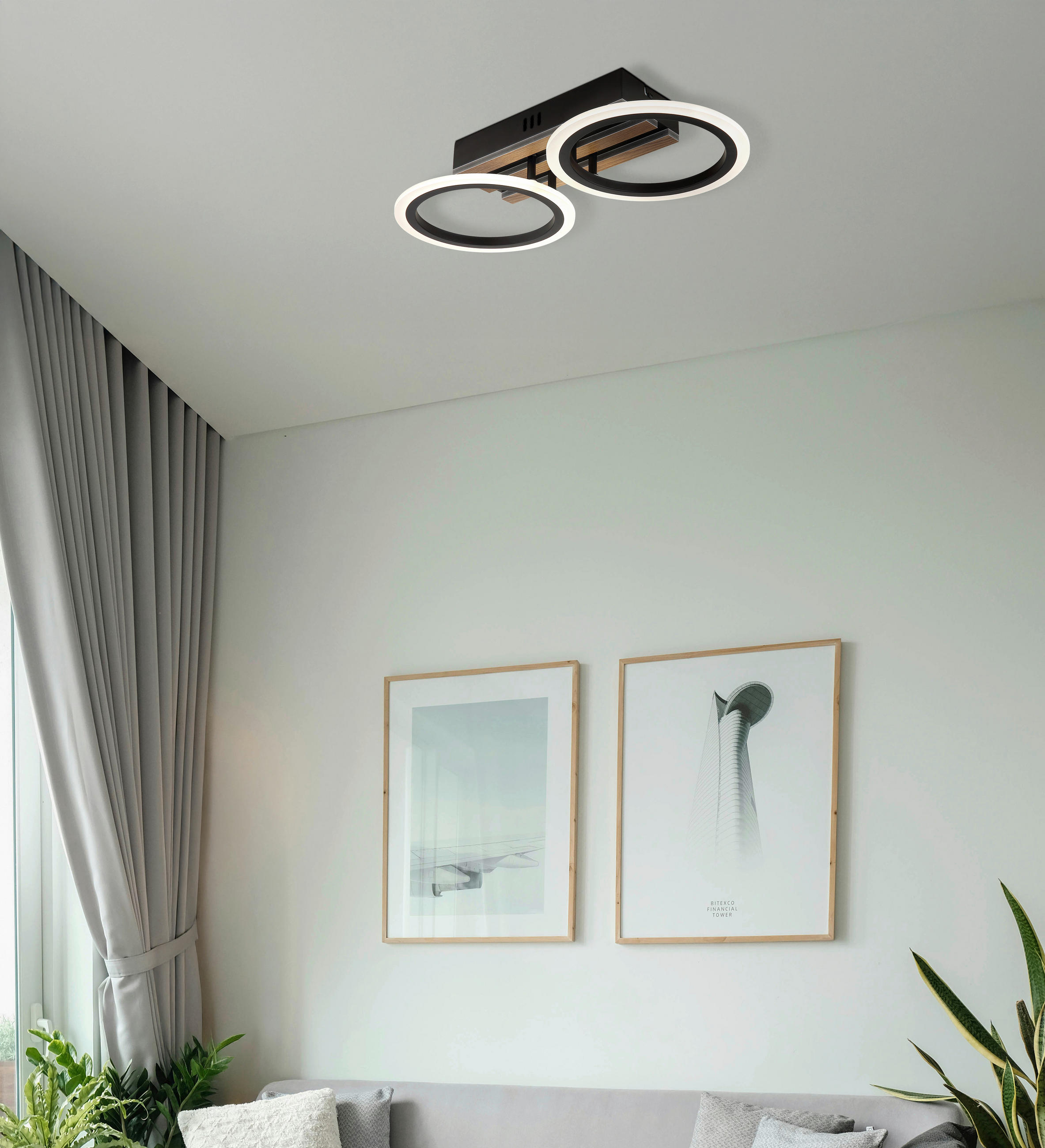 LED-DECKENLEUCHTE 44,5/21/8,5 cm   - Dunkelbraun/Schwarz, Natur, Holzwerkstoff/Kunststoff (44,5/21/8,5cm) - Globo