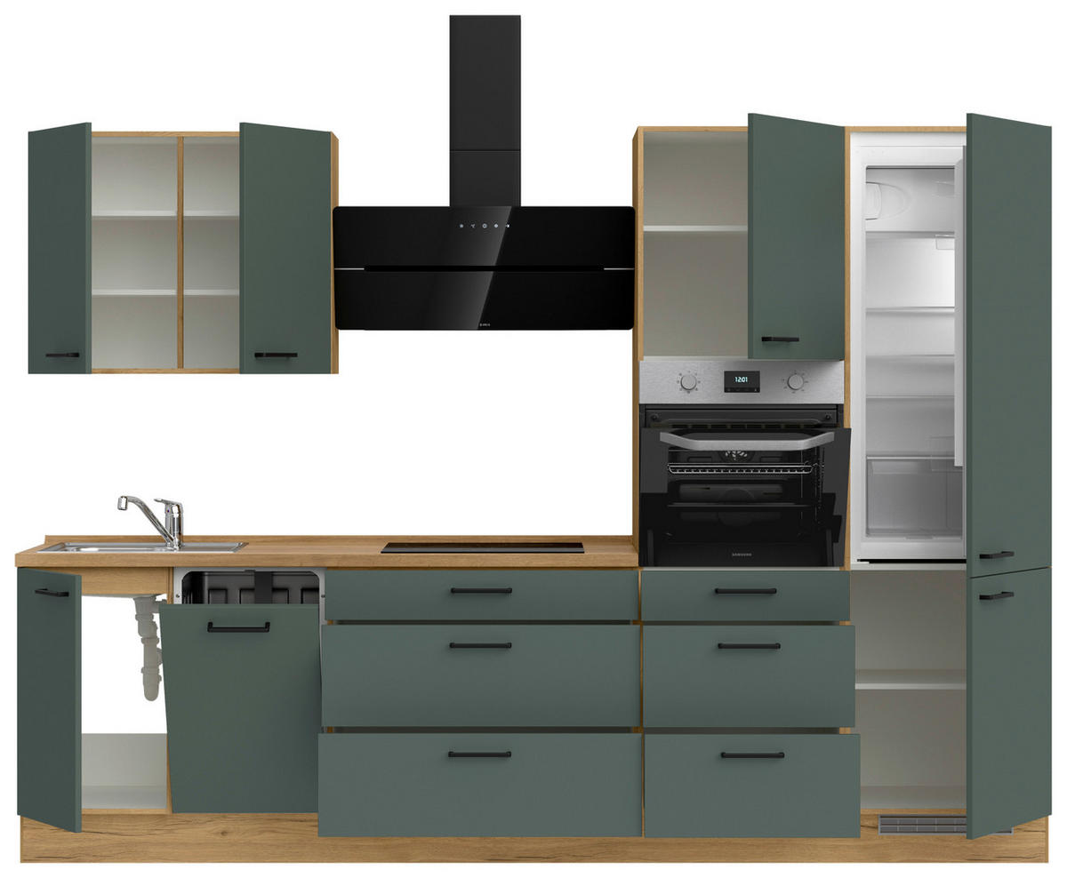 KÜCHENBLOCK Easytouch 300 cm  in Eichefarben, Dunkelgrün  - Dunkelgrün/Eichefarben, MODERN, Holzwerkstoff/Metall (300cm) - Nobilia