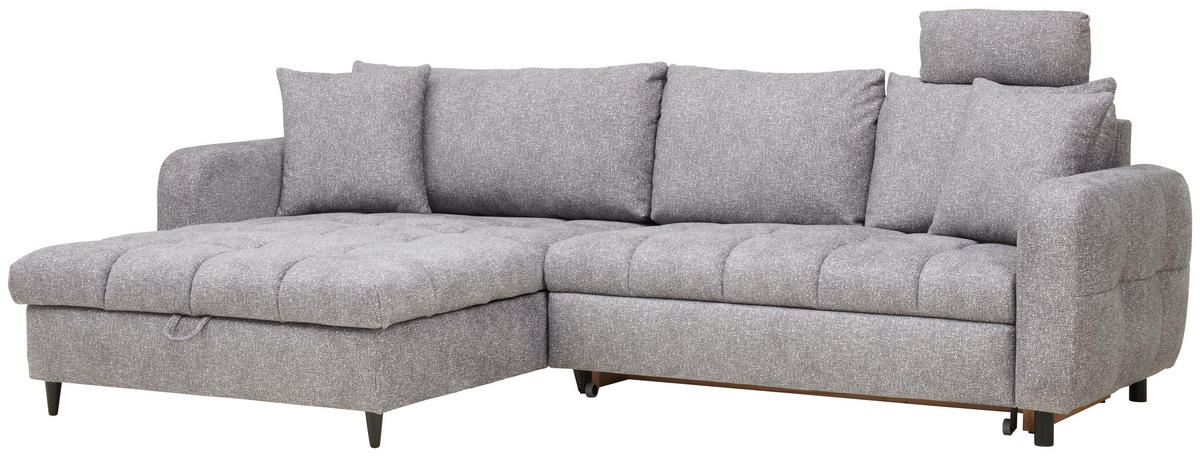 ECKSOFA in Velours Grau  - Schwarz/Grau, MODERN, Holz/Textil (282/184cm) - Lomoco