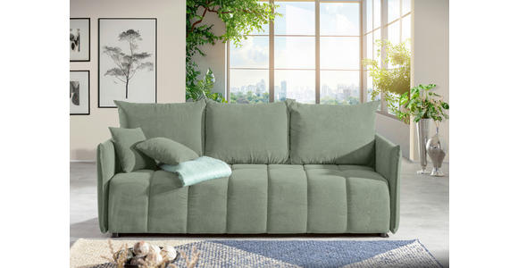 SCHLAFSOFA Plüsch Salbeigrün  inkl. Zierkissen, Rückenkissen, Bettkasten, Schlaffunktion, Rücken echt, Liegefläche im Originalstoff  - Salbeigrün/Schwarz, KONVENTIONELL, Kunststoff/Textil (200/73/105cm) - Carryhome
