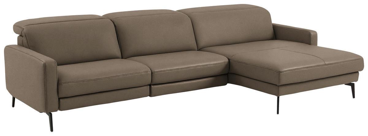 ECKSOFA  Echtleder Taupe  - Taupe/Schwarz, Design, Leder/Metall (323/179cm) - Dieter Knoll