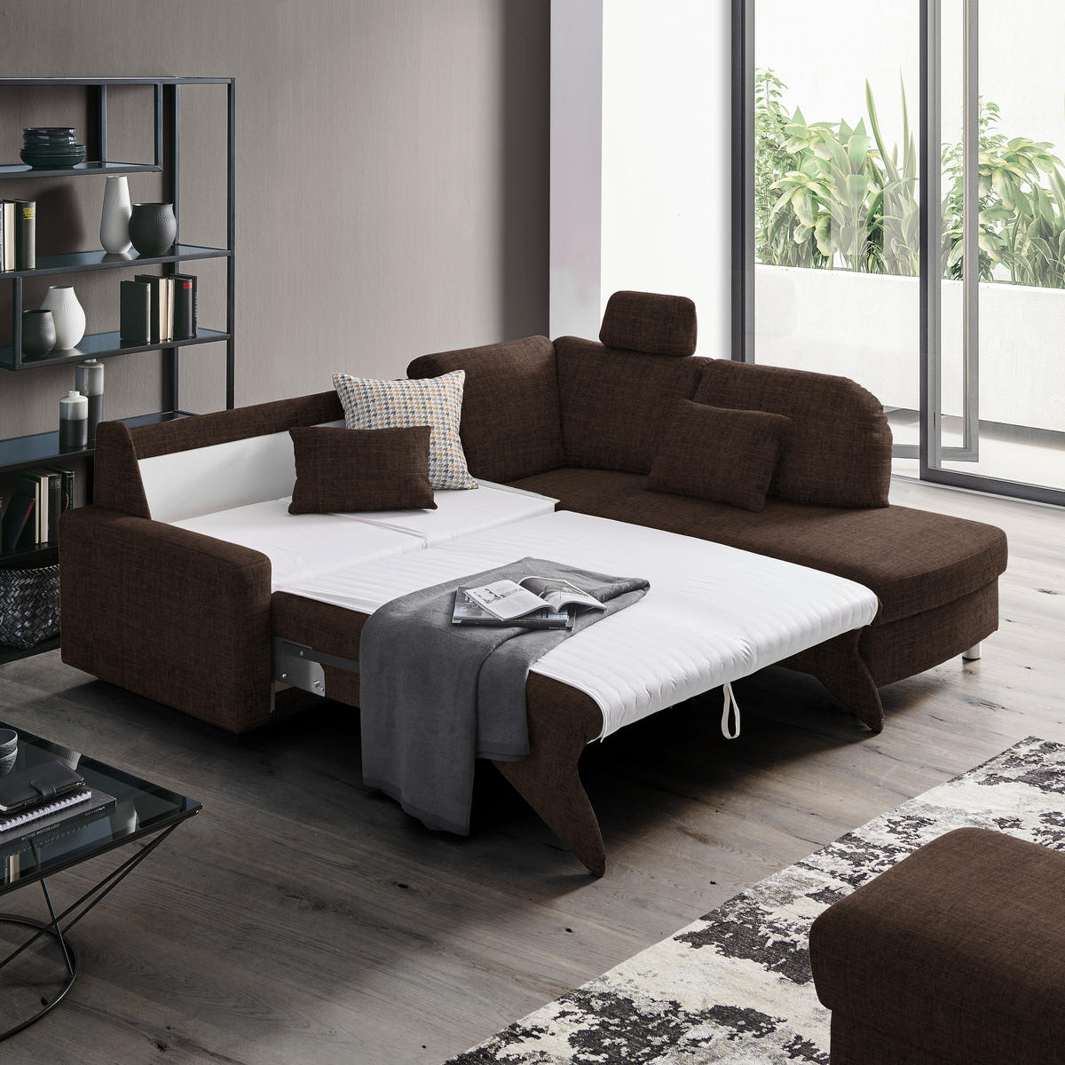 ECKSOFA in Chenille Dunkelbraun  227/208 cm  - Dunkelbraun/Alufarben, KONVENTIONELL, Textil/Metall (227/208cm) - Sedda