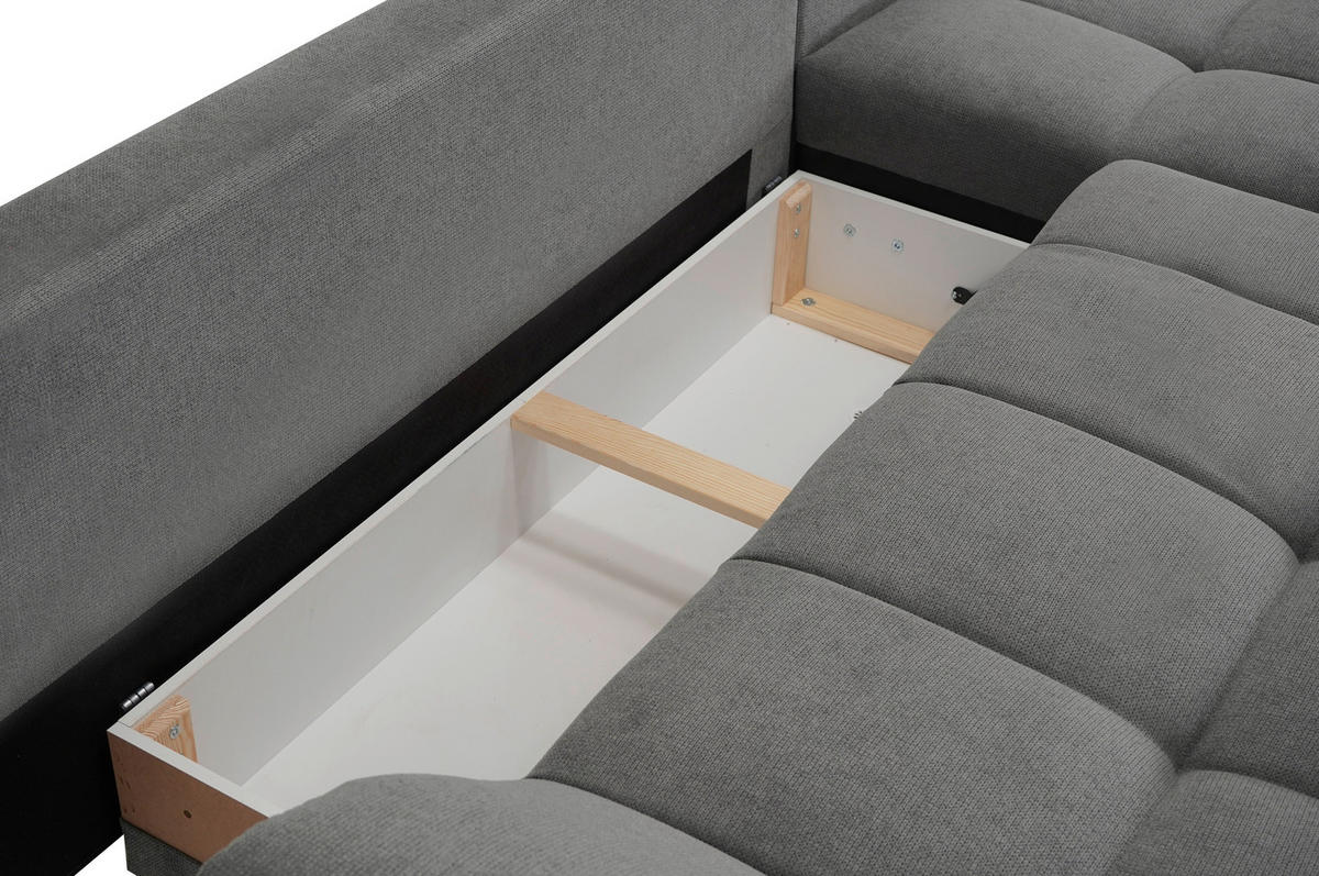 ECKSOFA Dunkelgrau Flachgewebe, Mikrofaser  - Chromfarben/Dunkelgrau, Design, Kunststoff/Textil (312/198cm) - Livetastic