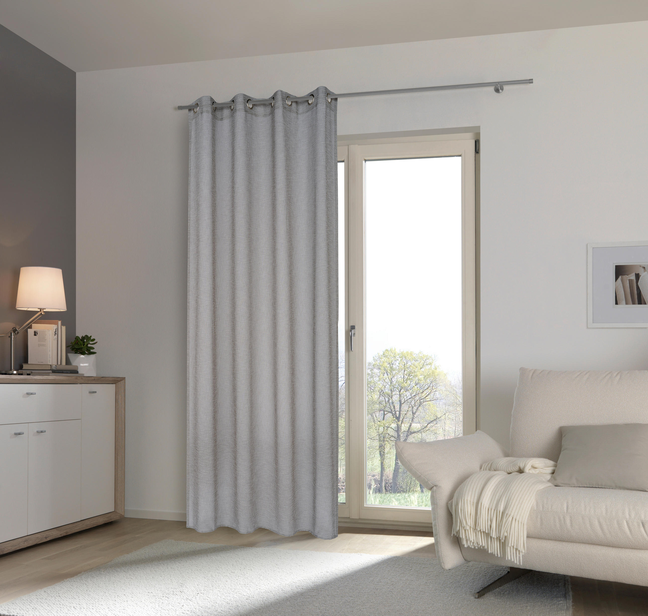 ZAVESA Z OBROČKI  pol prosojno   140/245 cm  - temno siva, Design, tekstil (140/245cm) - Esposa