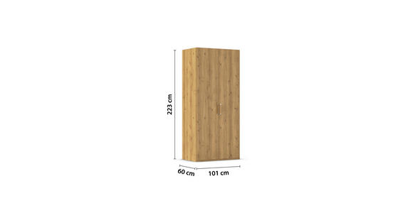 DREHTÜRENSCHRANK 101/223/60 cm 2-türig Eichefarben - Eichefarben/Silberfarben, Design, Holzwerkstoff/Kunststoff (101/223/60cm) - Novel