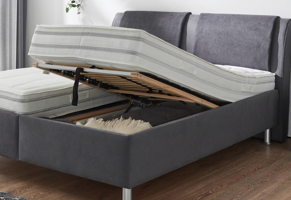 POLSTERBETT 180/200 cm,  in Anthrazit, Grau, Matratze, gepolstertes Kopfteil, Lattenrost, H2 + H2 = mittel  - Anthrazit/Alufarben, KONVENTIONELL, Holz/Holzwerkstoff (180/200cm) - Beldomo - Sleep