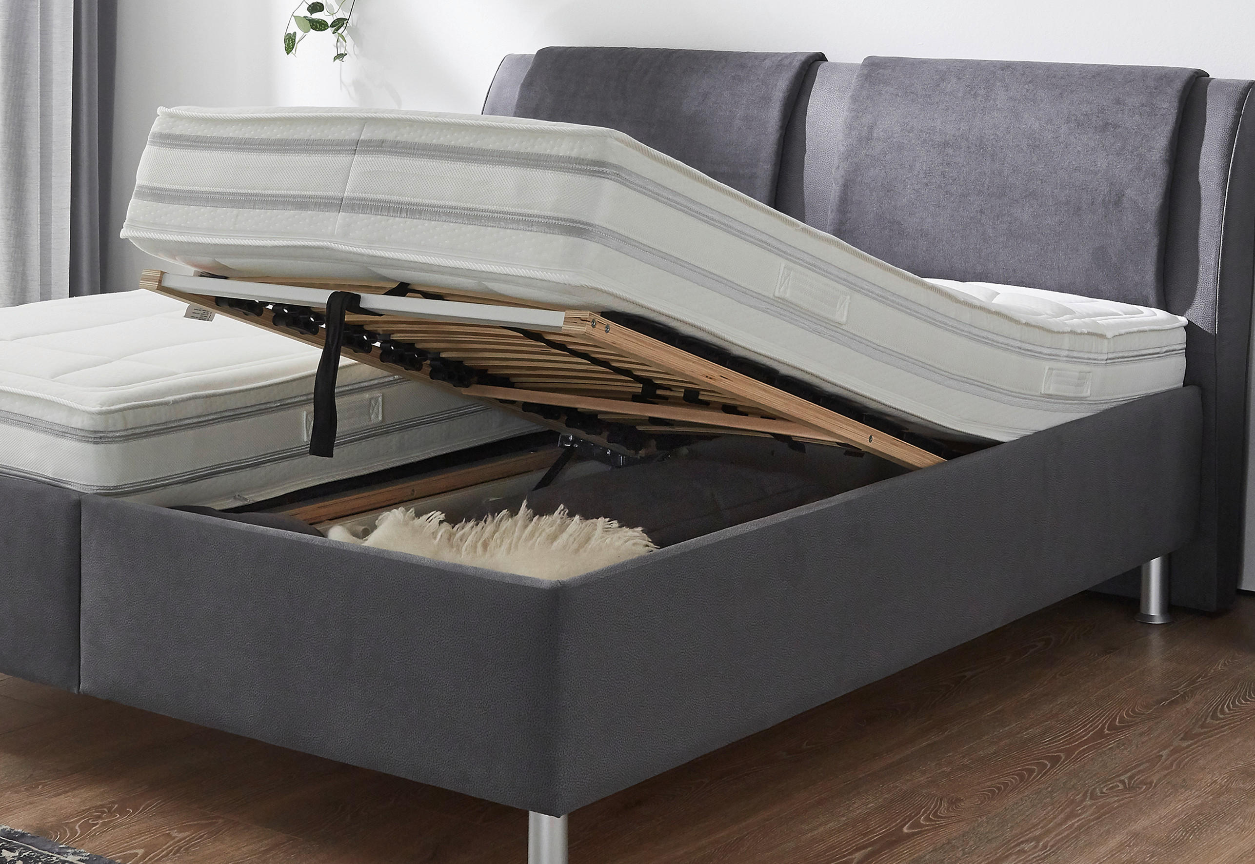 Thumbnail - Beldomo - Sleep Polsterbett, Anthrazit, Grau, Textil, H2, Höhe ca. 24 cm, 180x200 cm, Goldenes M, Made in EU, Bezug abne...