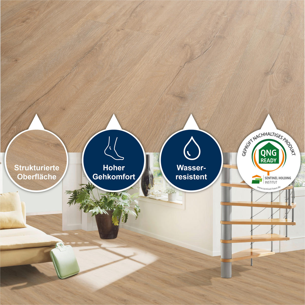 DESIGNBODEN Structure  per  m² - Hellbraun/Eichefarben, Basics, Kunststoff (122/22.8/0.38cm)