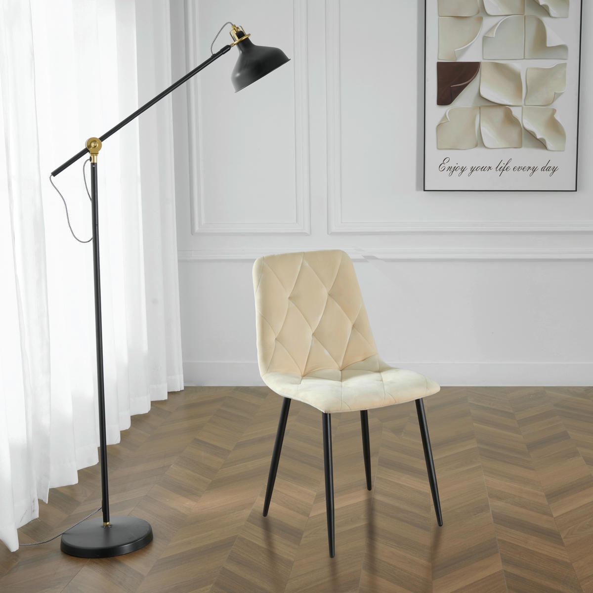 STUHL-SET 4 Stück  in Eisen Samt  - Beige/Schwarz, Design, Textil/Metall (44/86,5/56cm) - Boxxx