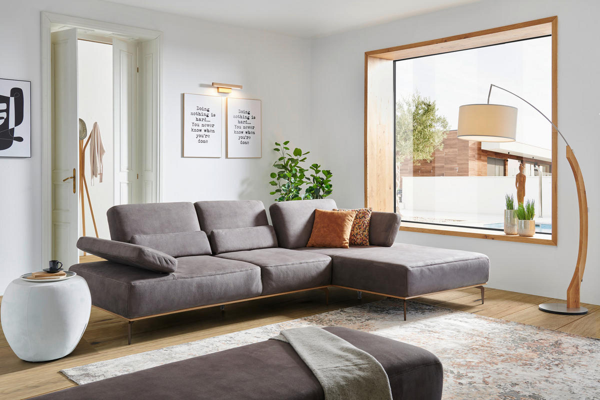 ECKSOFA 16580 Sprint Mokka Mikrofaser  - Beige/Bronzefarben, Design, Textil/Metall (298/176cm) - Valnatura