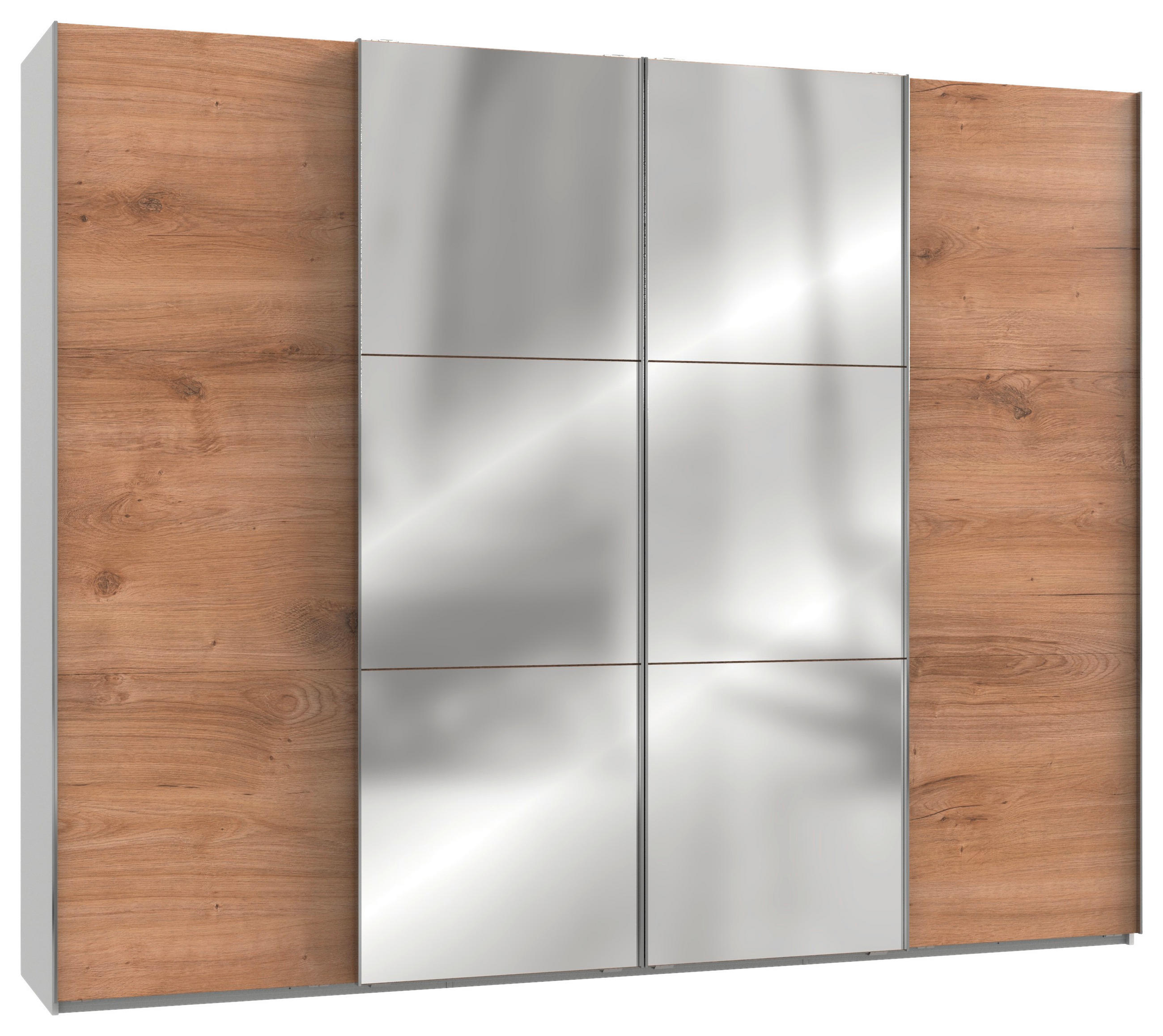 OMARA Z DRSNIMI VRATI, bela, barve hrasta  - barve kroma/barve hrasta, Moderno, kovina/leseni material (300/236/65cm) - MID.YOU