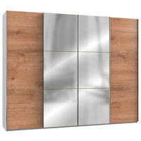 OMARA Z DRSNIMI VRATI, bela, barve hrasta  - barve kroma/barve hrasta, Moderno, kovina/leseni material (300/236/65cm) - MID.YOU