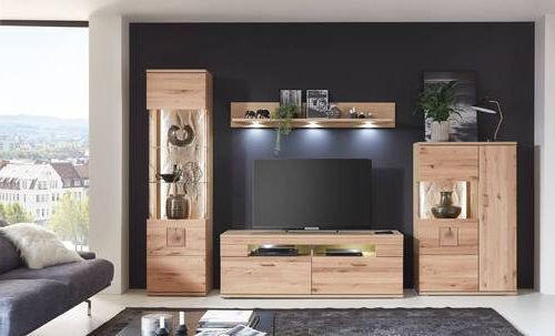 WOHNWAND  330/208,3/50,2 cm  in Alteiche  - Alteiche/Silberfarben, KONVENTIONELL, Glas/Holz (330/208,3/50,2cm) - Livetastic