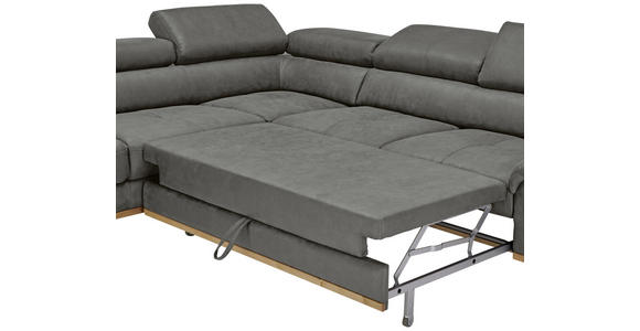 ECKSOFA in Lederlook Grau  - Schwarz/Grau, Natur, Holz/Textil (226/282cm) - Novel