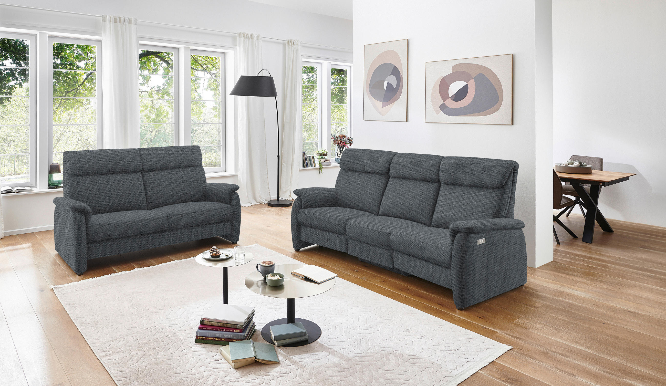 2,5-SITZER in Flachgewebe Anthrazit  - Anthrazit/Schwarz, Konventionell, Textil/Metall (178/107/97cm) - Pure Home Comfort