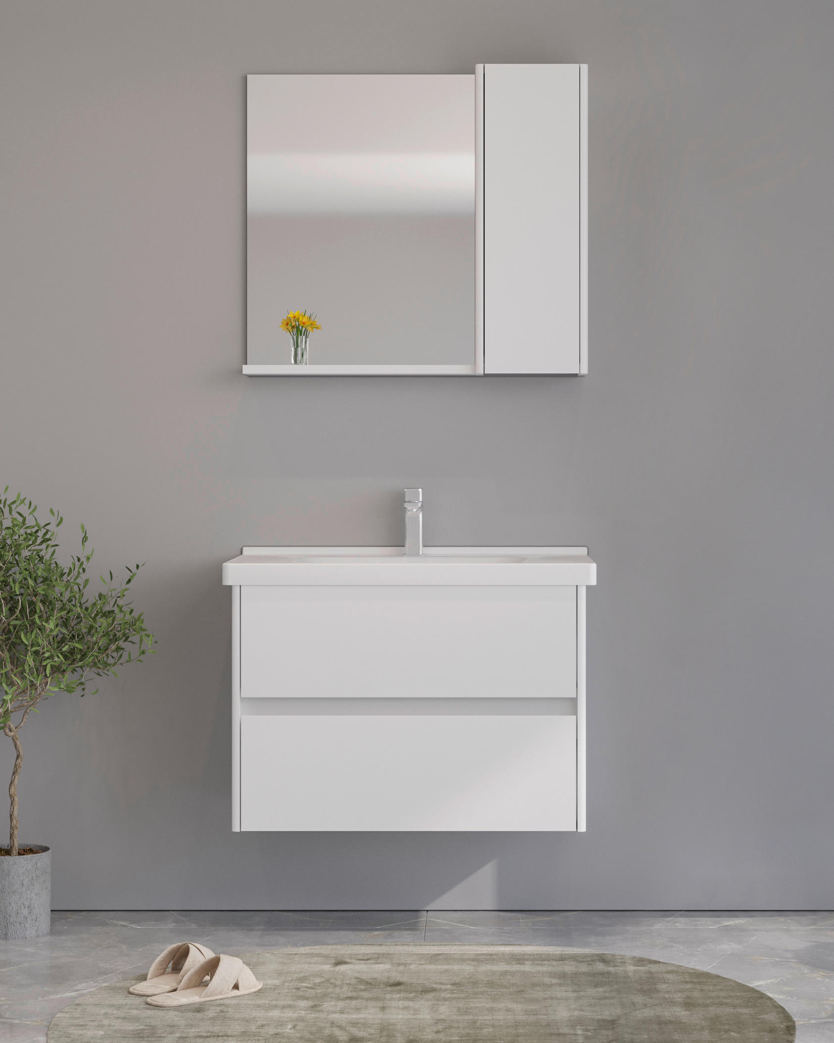 BADEZIMMER 3-teilig  in  - Weiß Hochglanz/Weiß, MODERN, Glas/Keramik (80/119/45cm) - MID.YOU