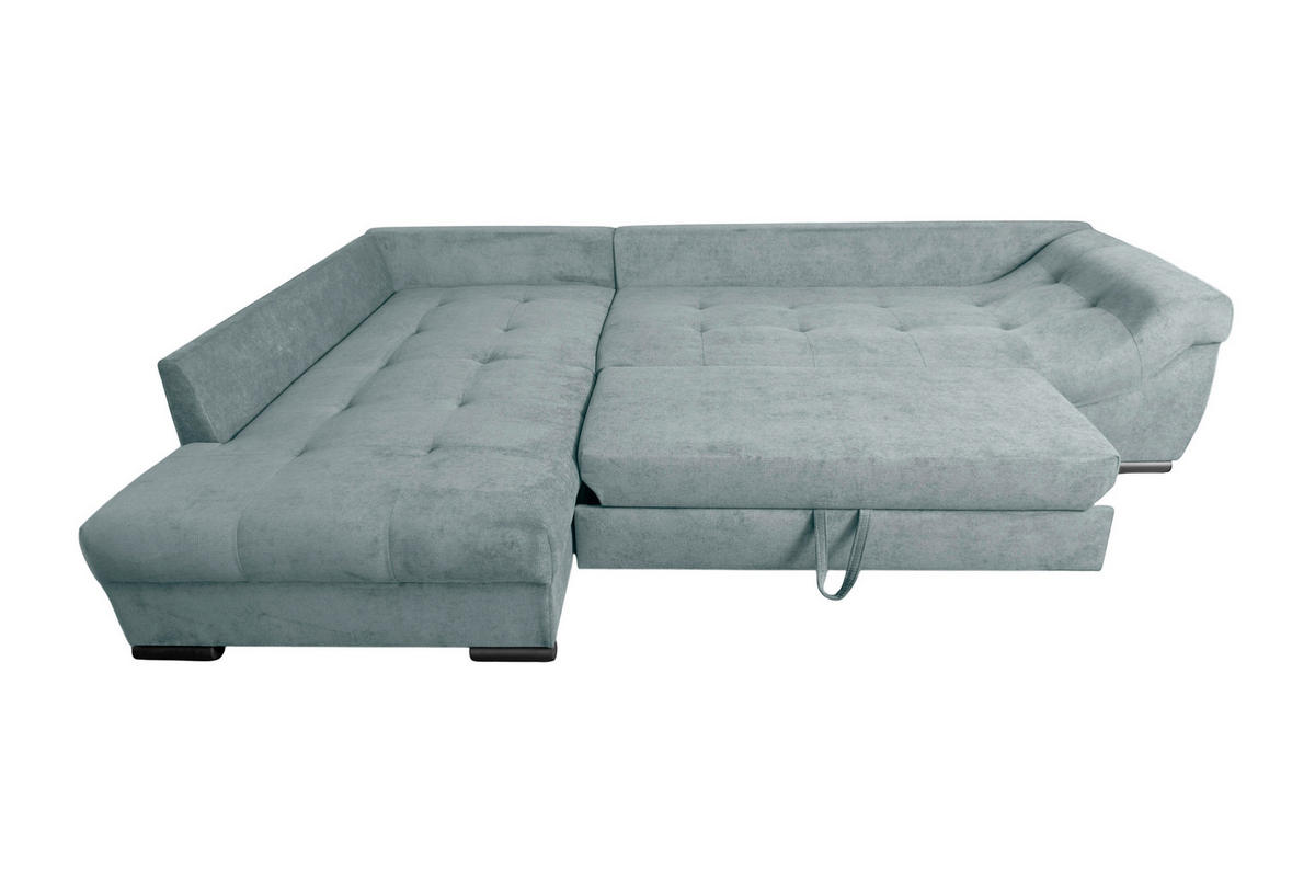 ECKSOFA ATLANTA Hellblau Struktur Liegefläche im Originalstoff  - Schwarz/Hellblau, Design, Textil/Metall (202/298cm) - MID.YOU