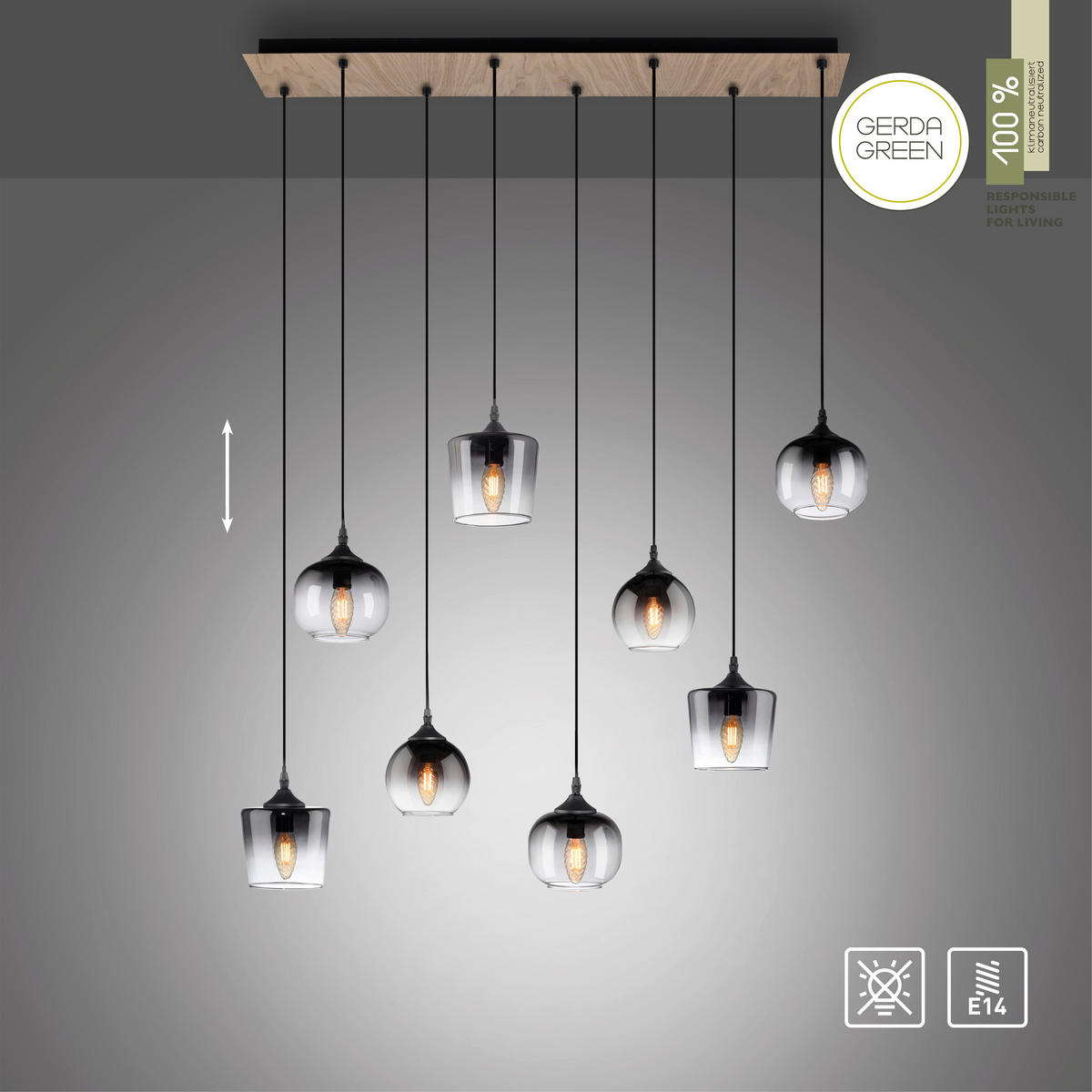 PENDELLEUCHTE Zea 94/28/65-120 cm   - Schwarz, Natur, Glas/Holz (94/28/65-120cm)