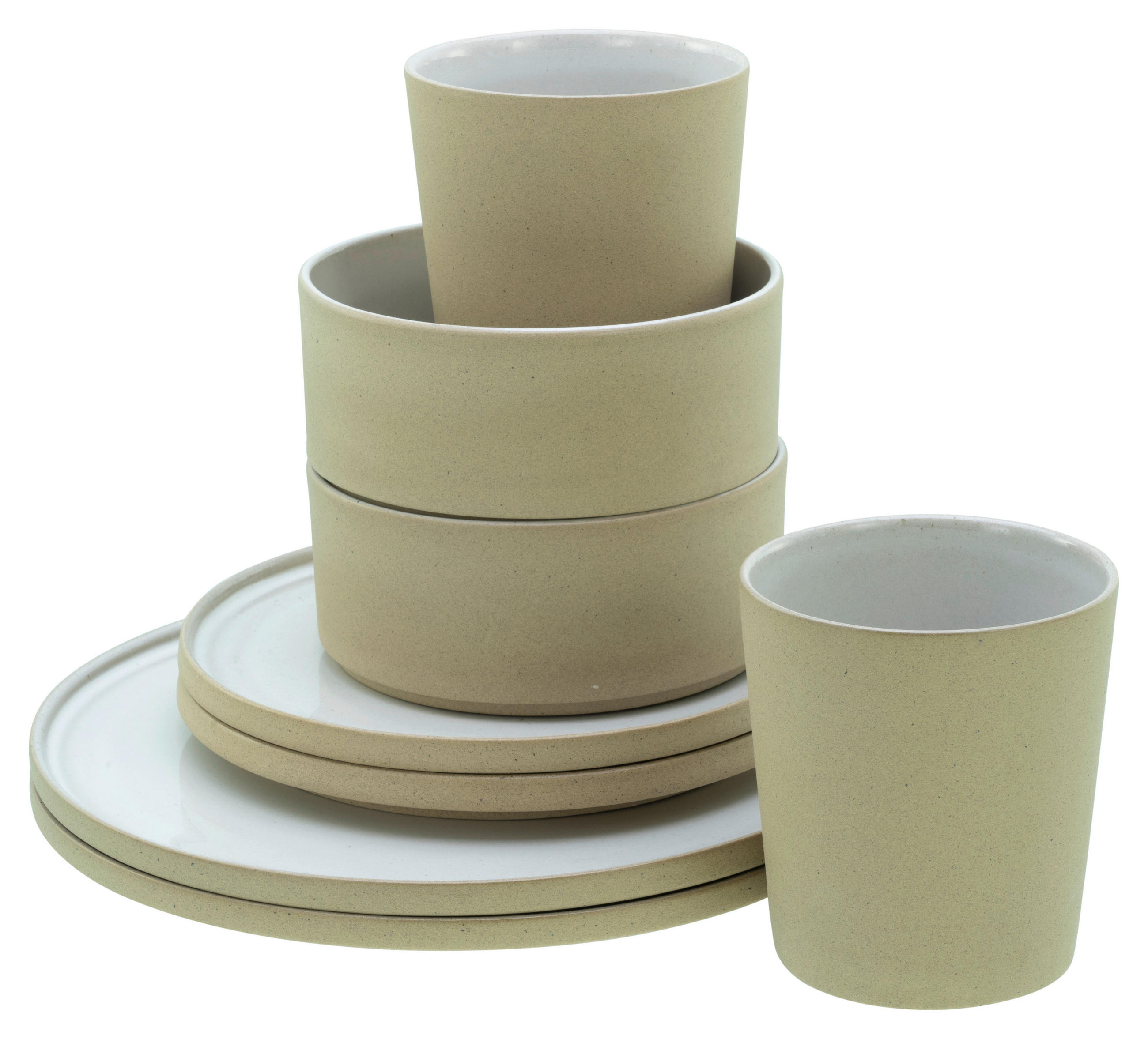 KOMBISERVICE Weiß, Sandfarben 8-teilig 2 Personen  - Sandfarben/Weiß, Trend, Keramik - Creatable