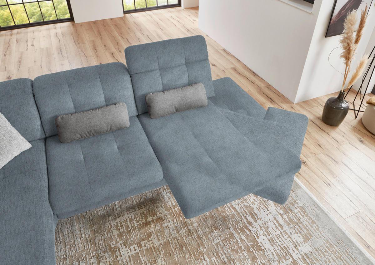 ECKSOFA in Flachgewebe Blaugrau  - Blaugrau/Schwarz, Design, Textil/Metall (190/309cm) - Beldomo Style