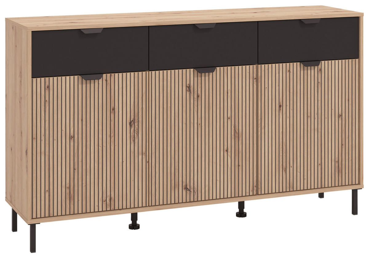 KOMMODE  in 157/92,5/40 cm  - Schwarz/Eiche Artisan, Basics, Holzwerkstoff/Metall (157/92,5/40cm) - Carryhome