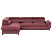 ECKSOFA Bordeaux Echtleder  - Bordeaux/Schwarz, Design, Leder/Metall (213/268cm)
