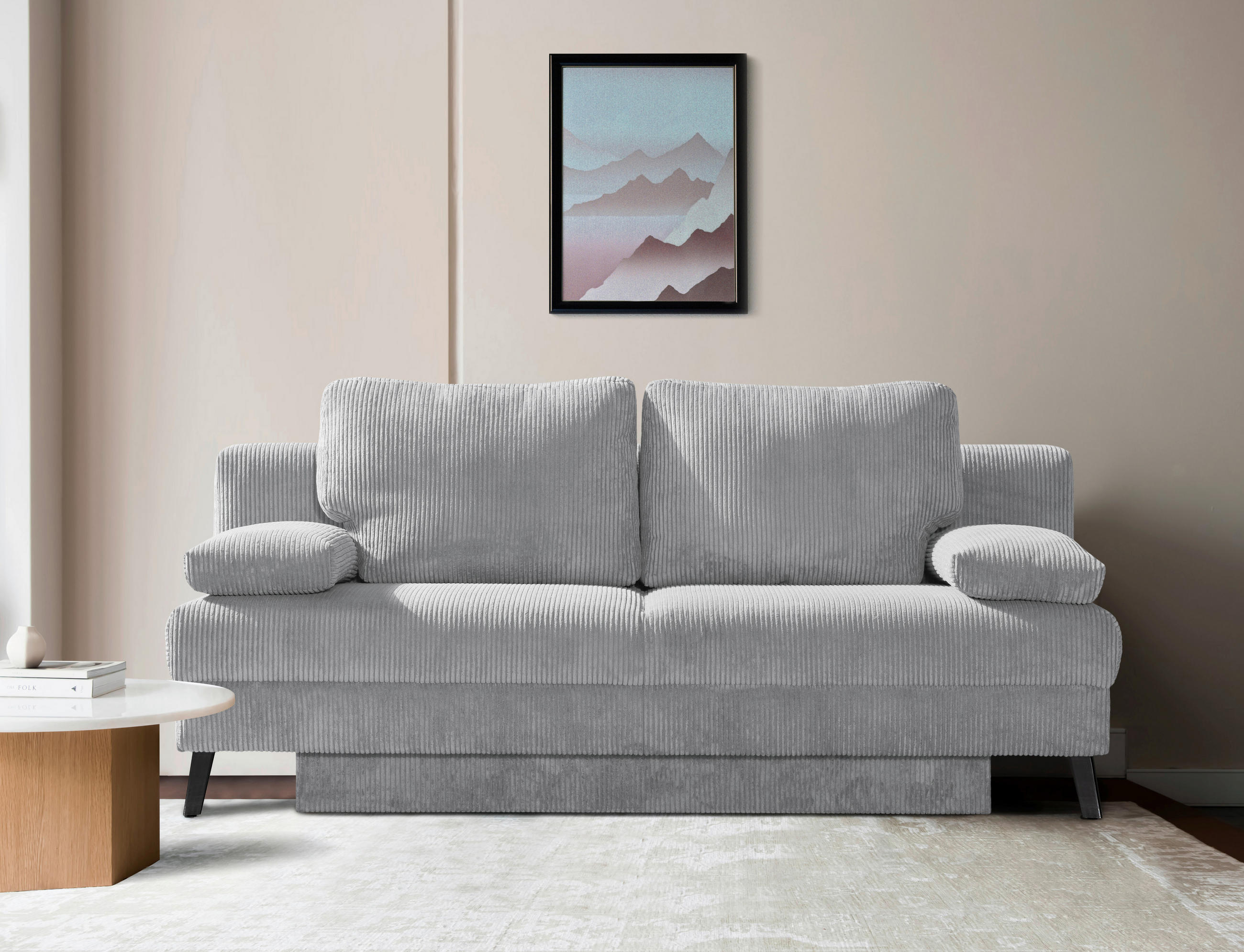 SCHLAFSOFA in Cord Hellgrau  - Hellgrau/Schwarz, Modern, Textil/Metall (194/91/90cm) - Novel