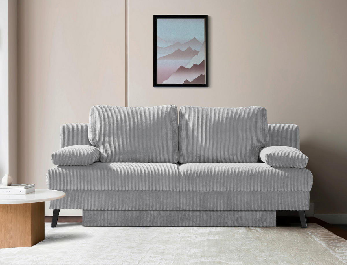 SCHLAFSOFA Cord Hellgrau  - Hellgrau/Schwarz, MODERN, Textil/Metall (194/91/90cm) - Livetastic