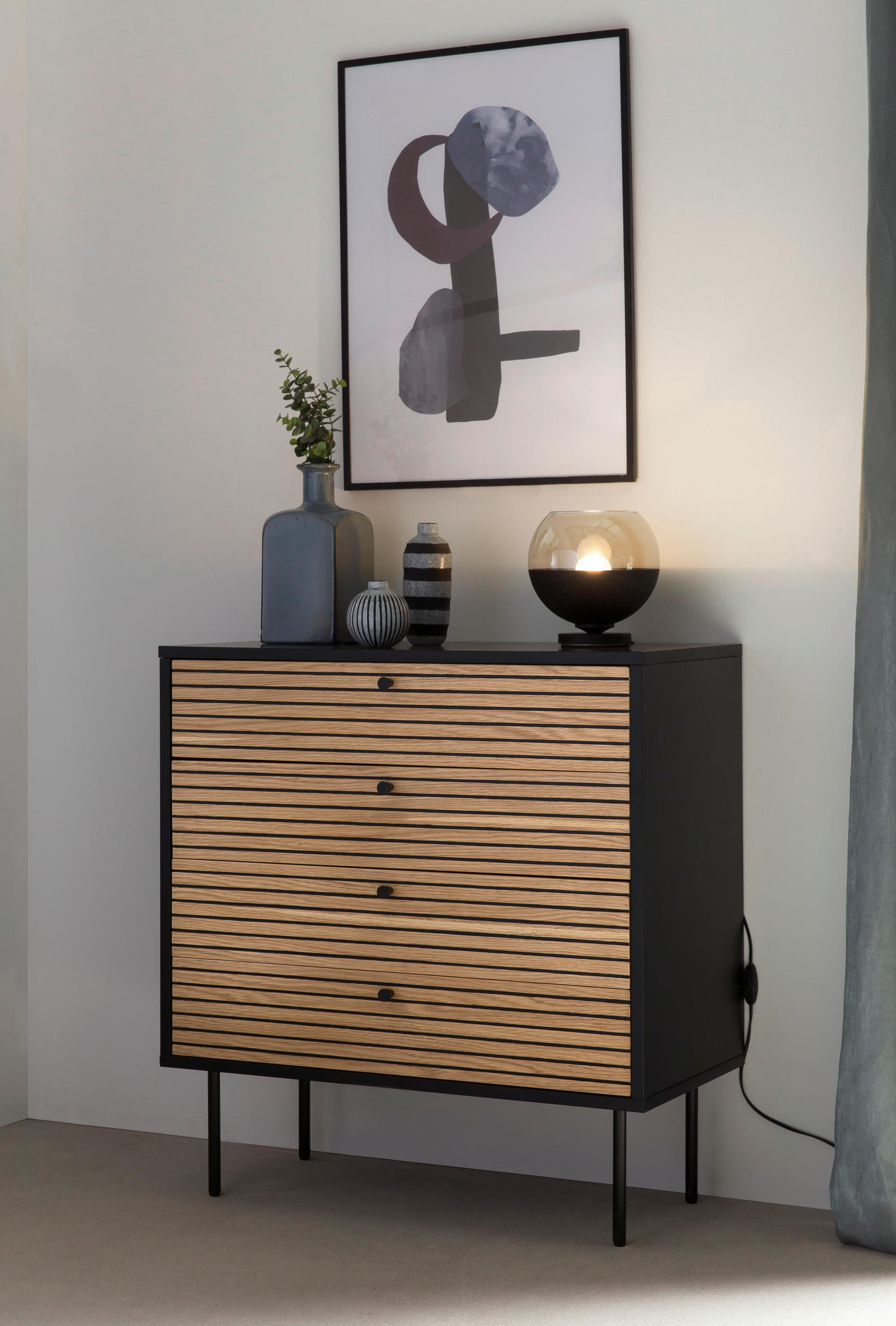 KOMMODE  in 80/85/40 cm  - Eichefarben/Schwarz, Design, Holz/Holzwerkstoff (80/85/40cm) - Livetastic