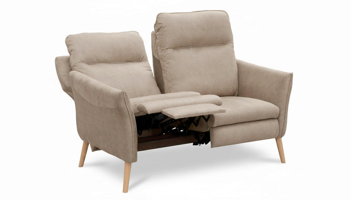 2-SITZER-SOFA Mikrofaser Beige  - Beige/Buchefarben, Design, Holz/Textil (145/110/92cm) - Livetastic